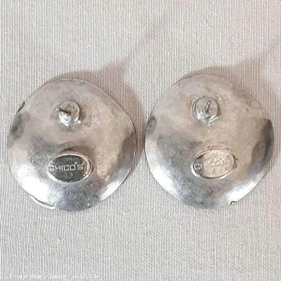 Chicos Disc Earrings Luminescent Yellow Enamel On SIlver Tone Concave Metal - Picture 4 of 8